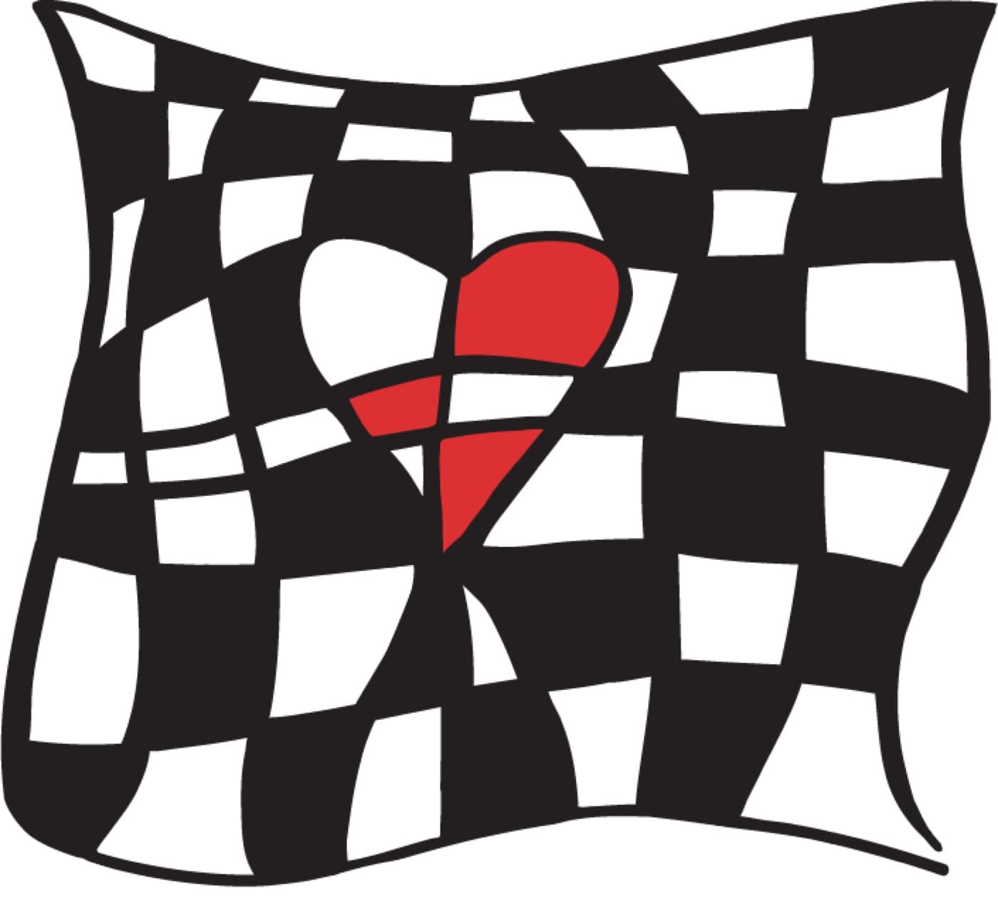 Warped chessboard with a red heart, handkerchief artwork